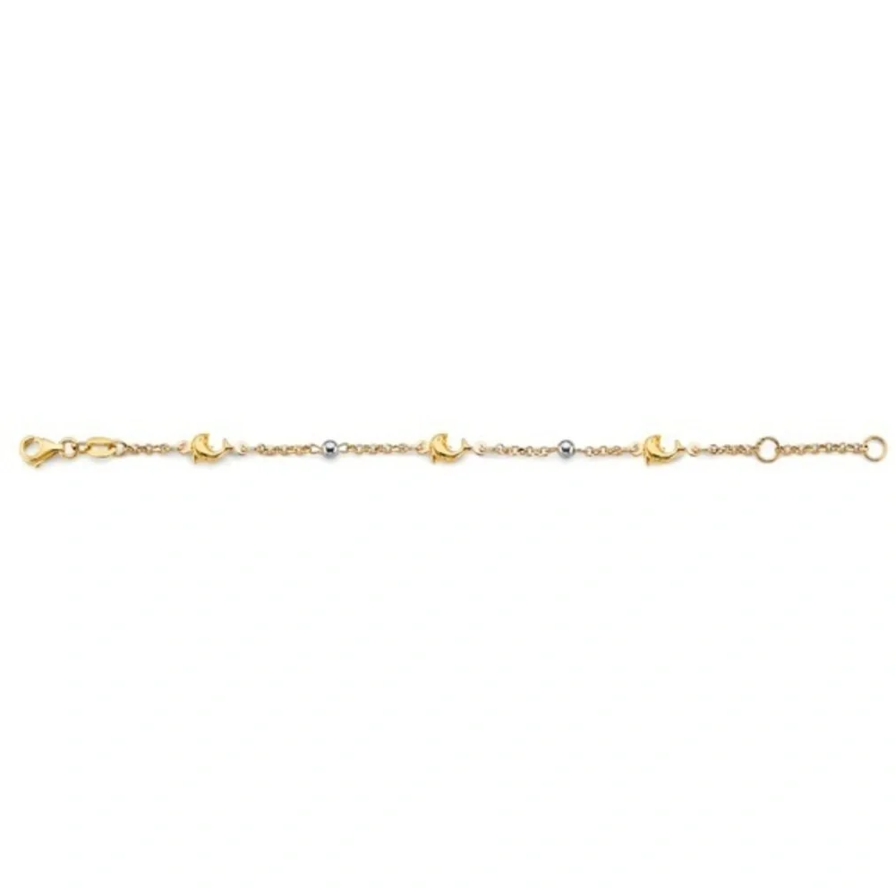 KIDS GIRLS 14K 3 COLOR GOLD DOLPHIN BALL Bracelet 5